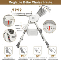 Chaise haute bébé pliable – Réglable dès 6 mois – Coussin antidérapant & plateau amovible