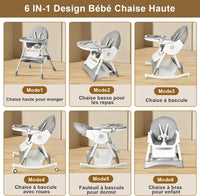Chaise haute bébé pliable – Réglable dès 6 mois – Coussin antidérapant & plateau amovible