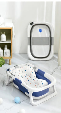 Baignoire pliante en silicone pour bébé avec coussin ergonomique et thermomètre intégré