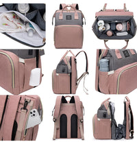 Sac à Langer Bébé 3-en-1 avec Lit Pliable, Port USB et Rangement Isotherme