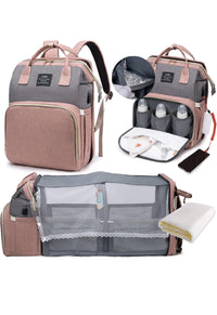 Sac à Langer Bébé 3-en-1 avec Lit Pliable, Port USB et Rangement Isotherme