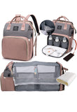 Sac à Langer Bébé 3-en-1 avec Lit Pliable, Port USB et Rangement Isotherme